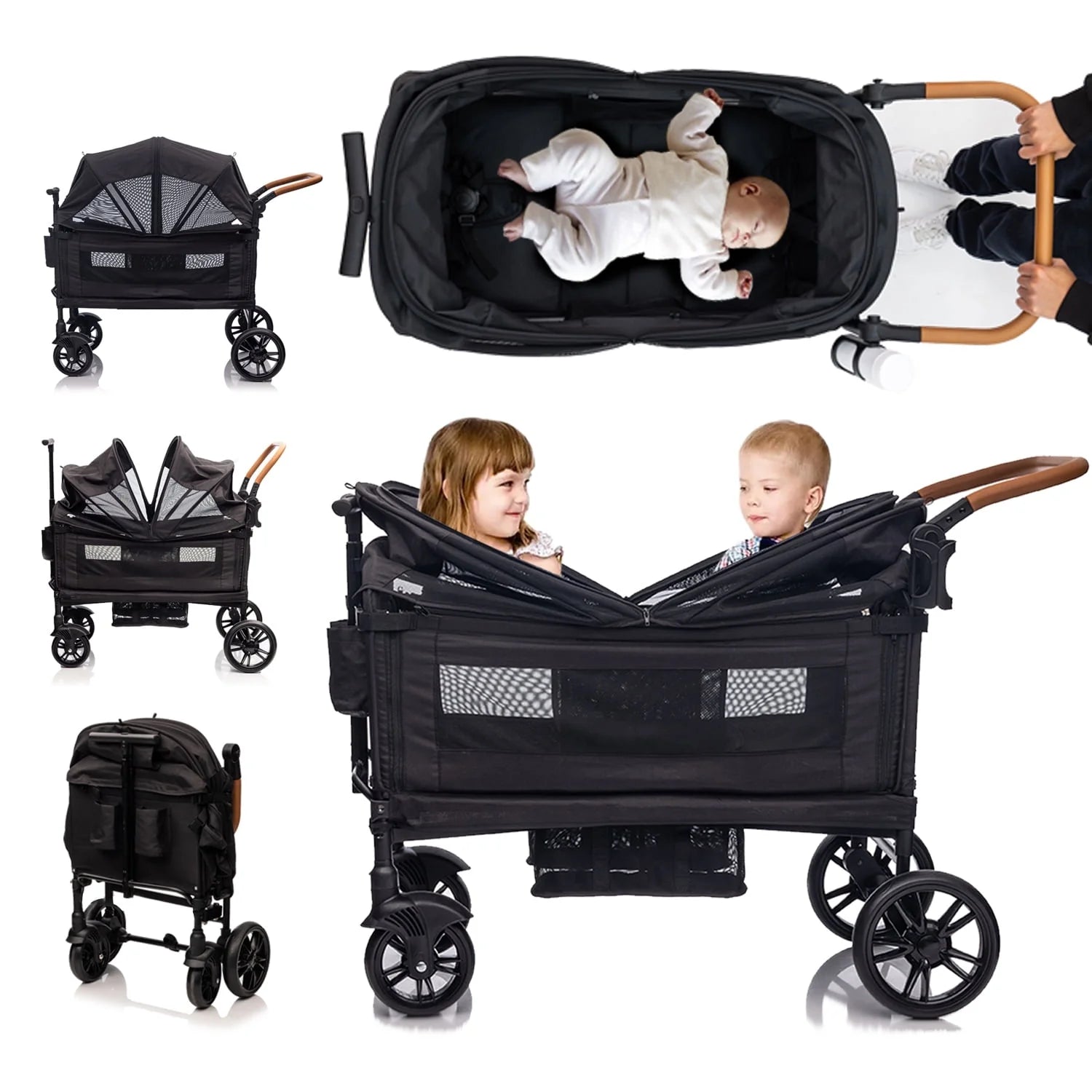 Wagon Stroller for 2 Kids &Toddler with 5-Point Harness,Adjustable Handle Bar and Canopy,Tray Table