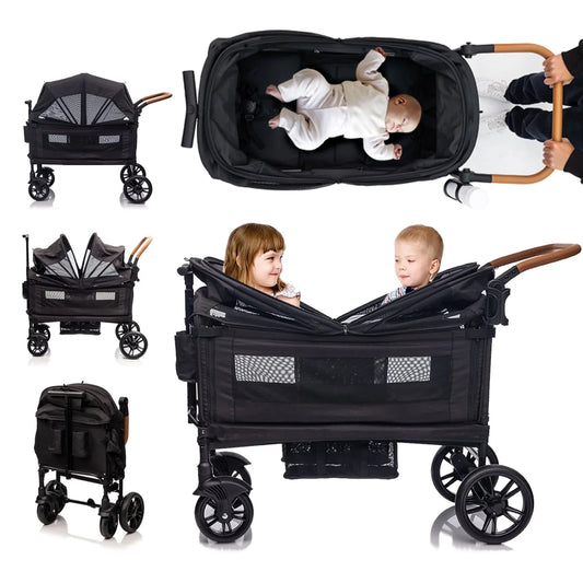 Wagon Stroller for 2 Kids &Toddler with 5-Point Harness,Adjustable Handle Bar and Canopy,Tray Table
